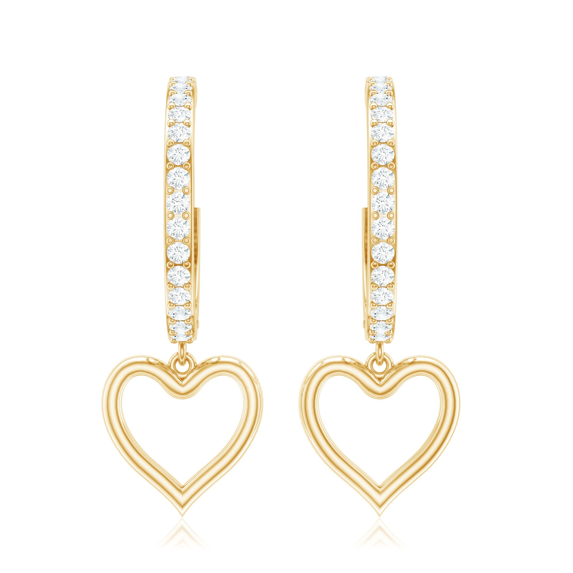 Genuine Diamond Heart Drop Earrings Hoop