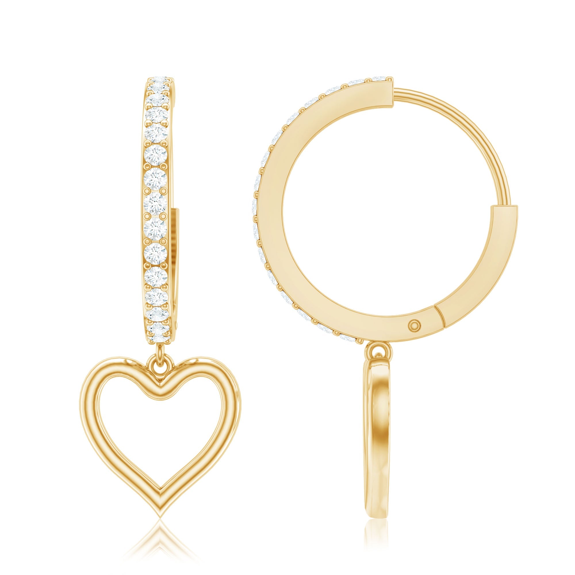 Genuine Diamond Heart Drop Earrings Hoop