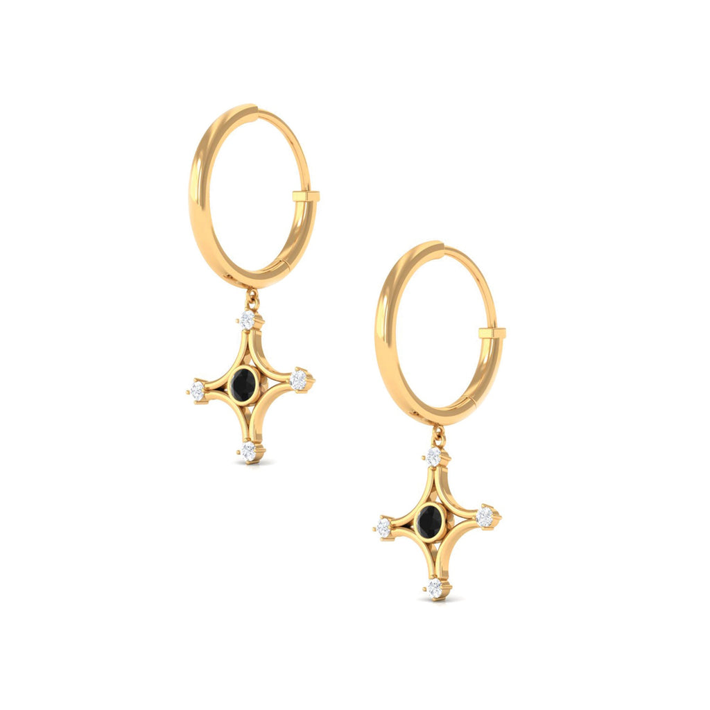 Lab Created Black and White Diamond Star Dangle Hoop Earrings