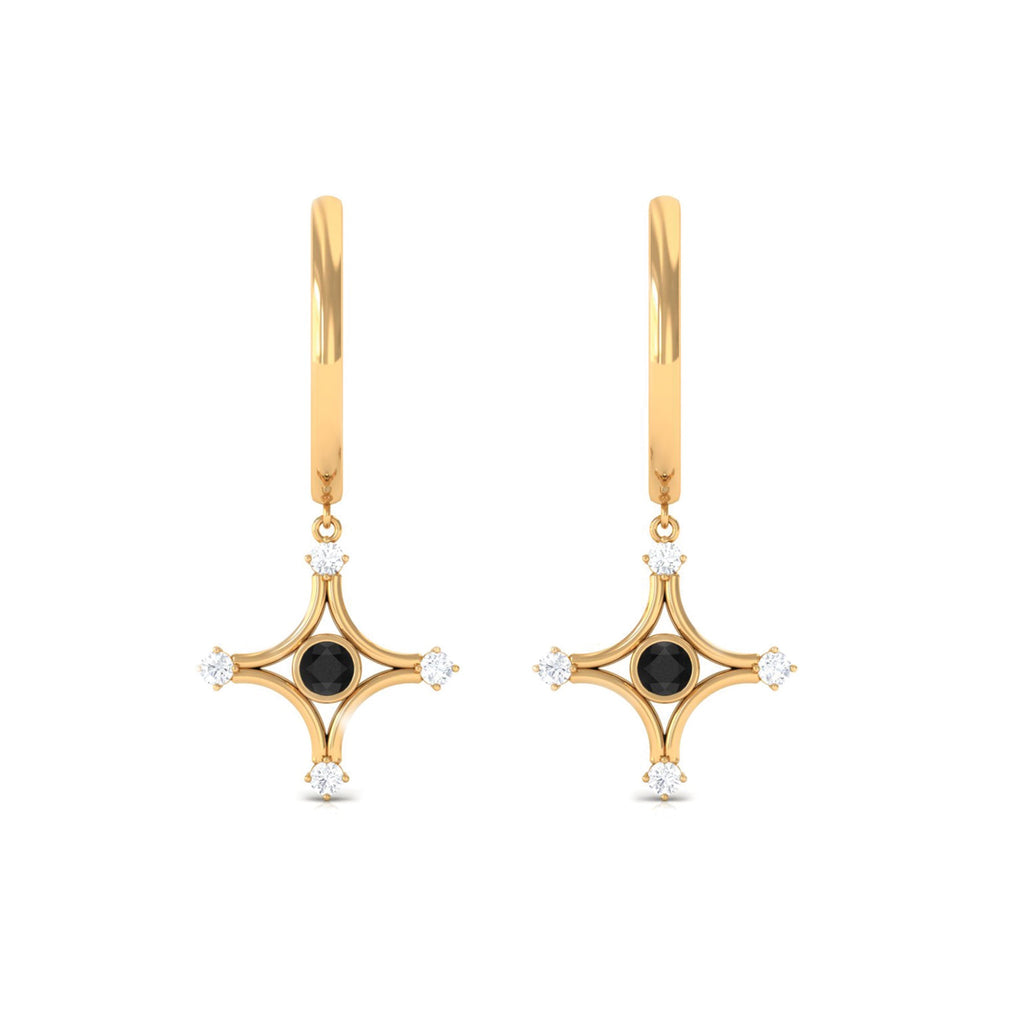 Lab Created Black and White Diamond Star Dangle Hoop Earrings
