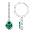 Lab Grown Emerald Hoop Drop Earrings With Moissanite Halo