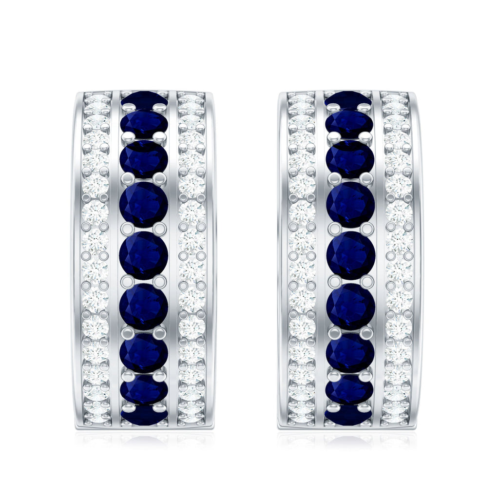Blue Sapphire and Diamond Statement Hoop Earrings