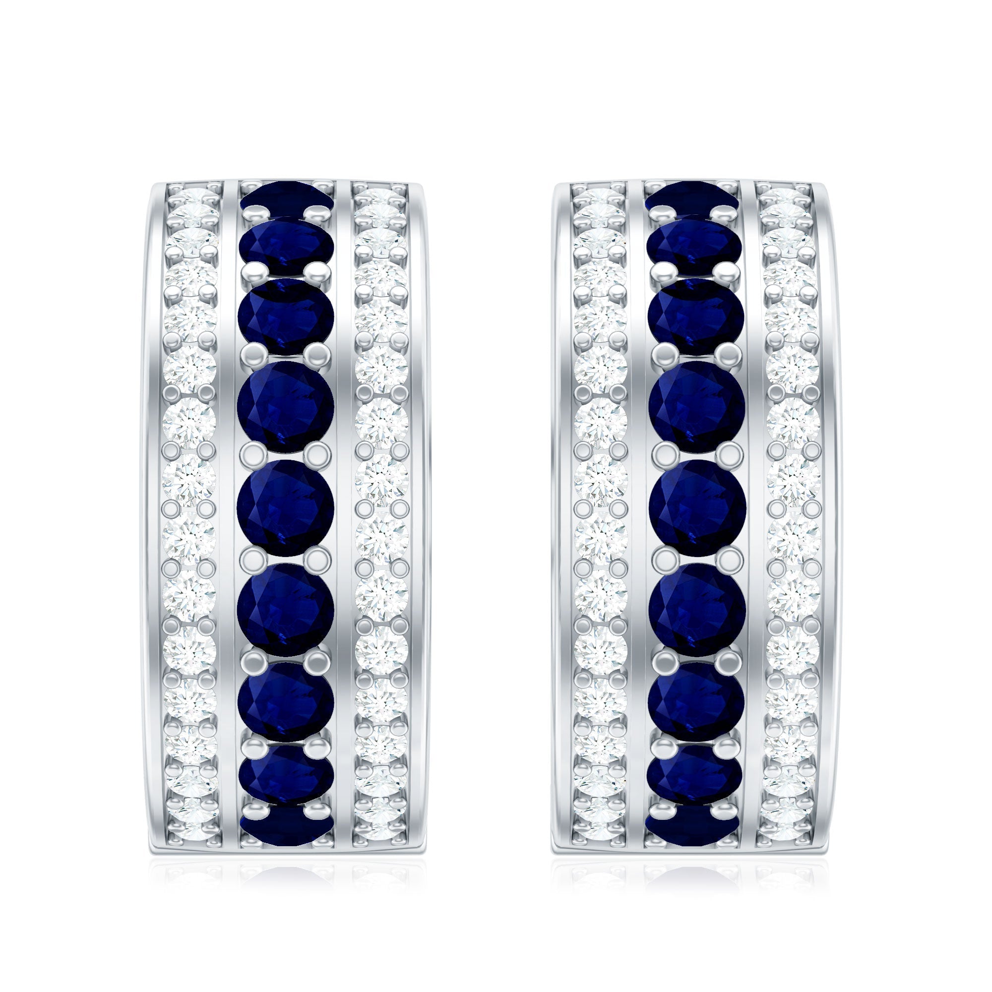 Blue Sapphire and Diamond Statement Hoop Earrings