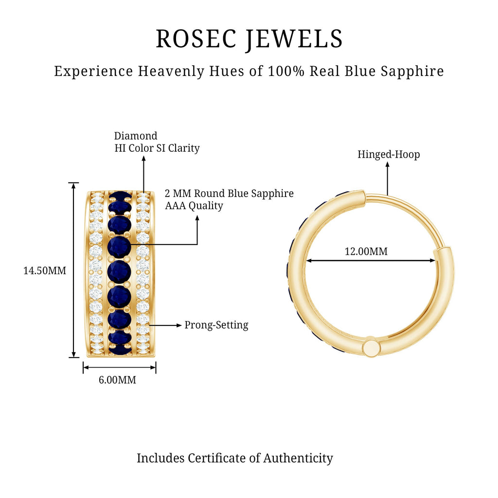 Blue Sapphire and Diamond Statement Hoop Earrings