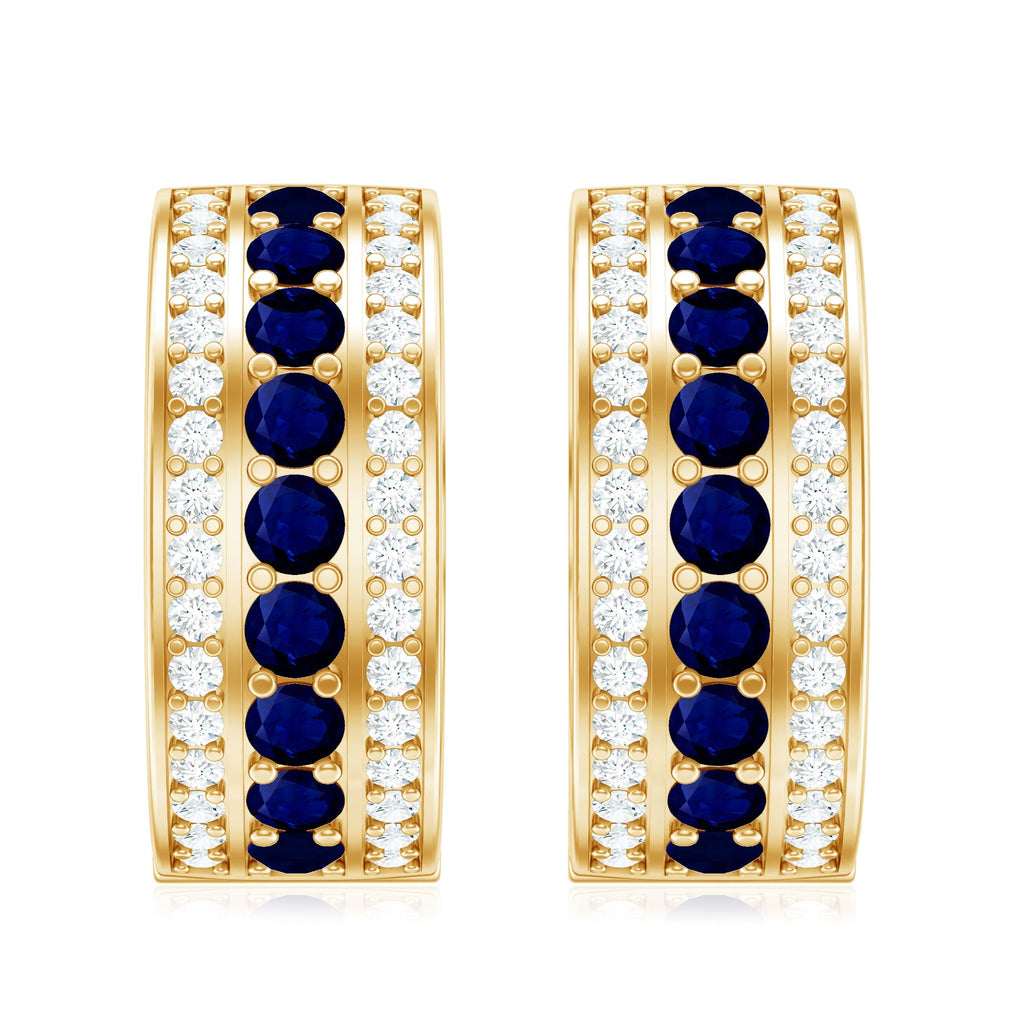 Blue Sapphire and Diamond Statement Hoop Earrings
