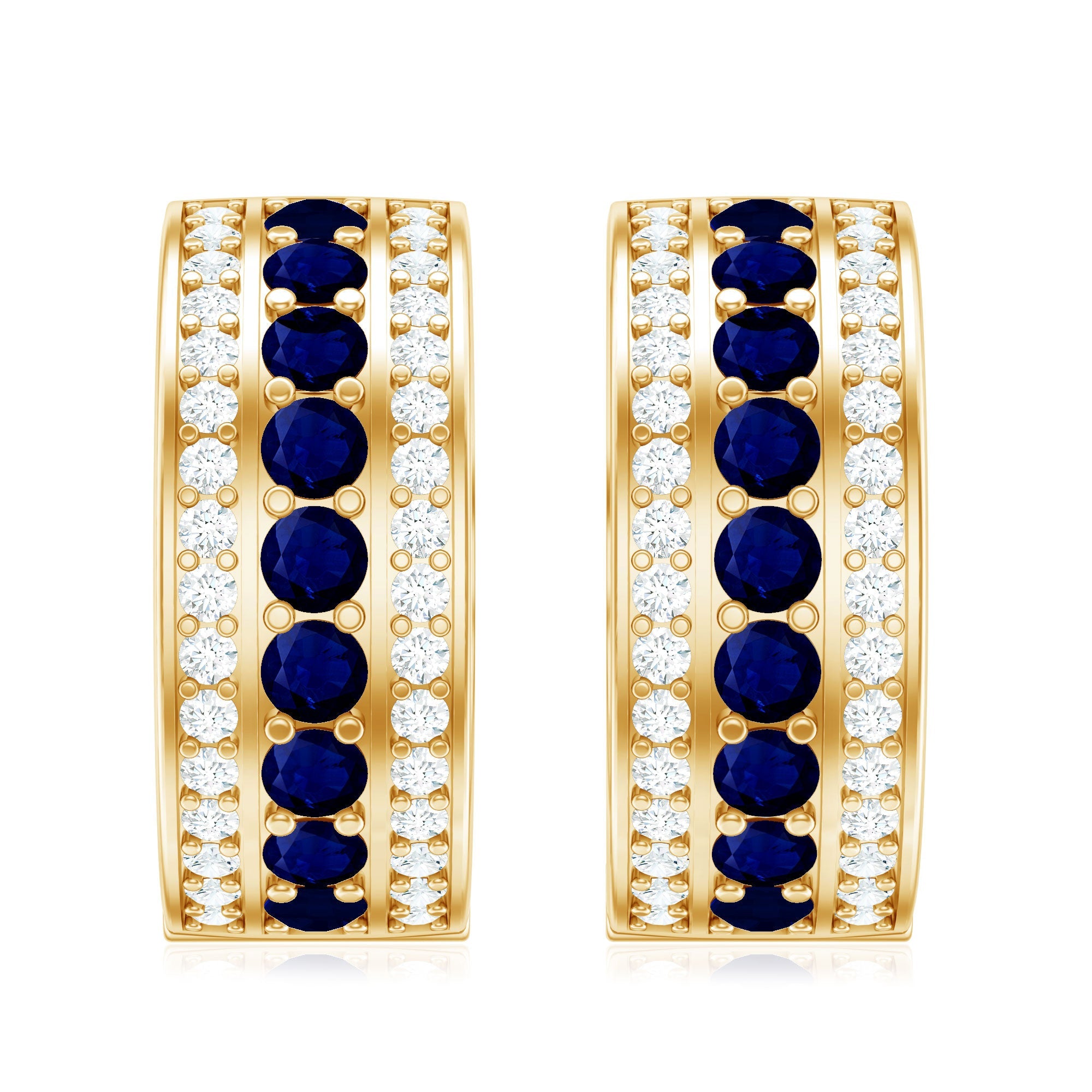 Blue Sapphire and Diamond Statement Hoop Earrings