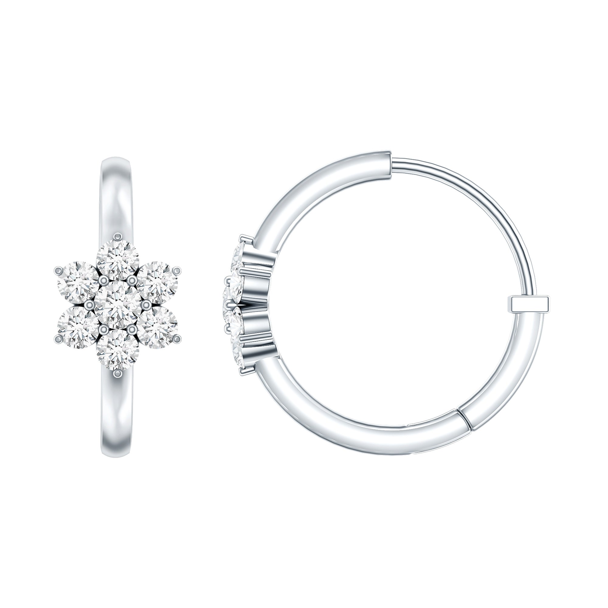 Diamond Flower Hoop Earrings For Her