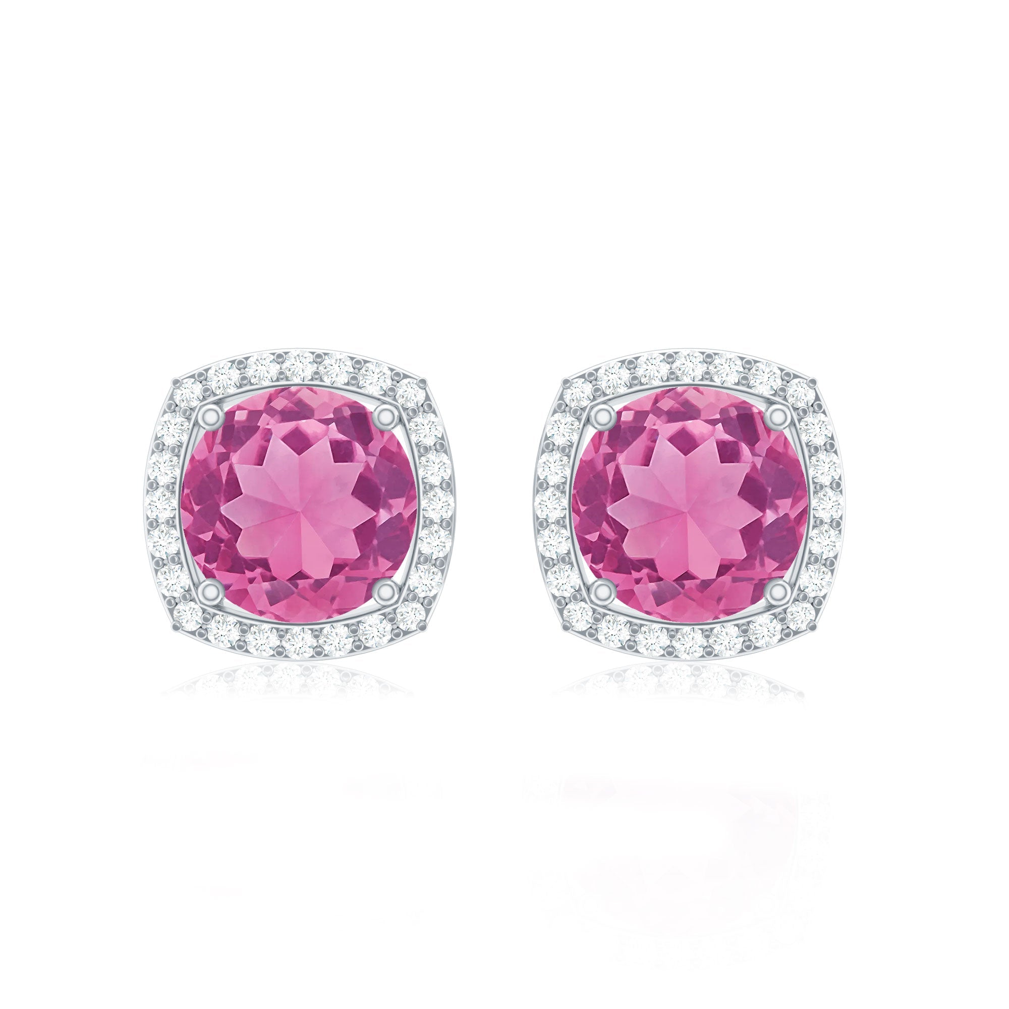Pink Tourmaline Stud Earrings with Diamond Halo