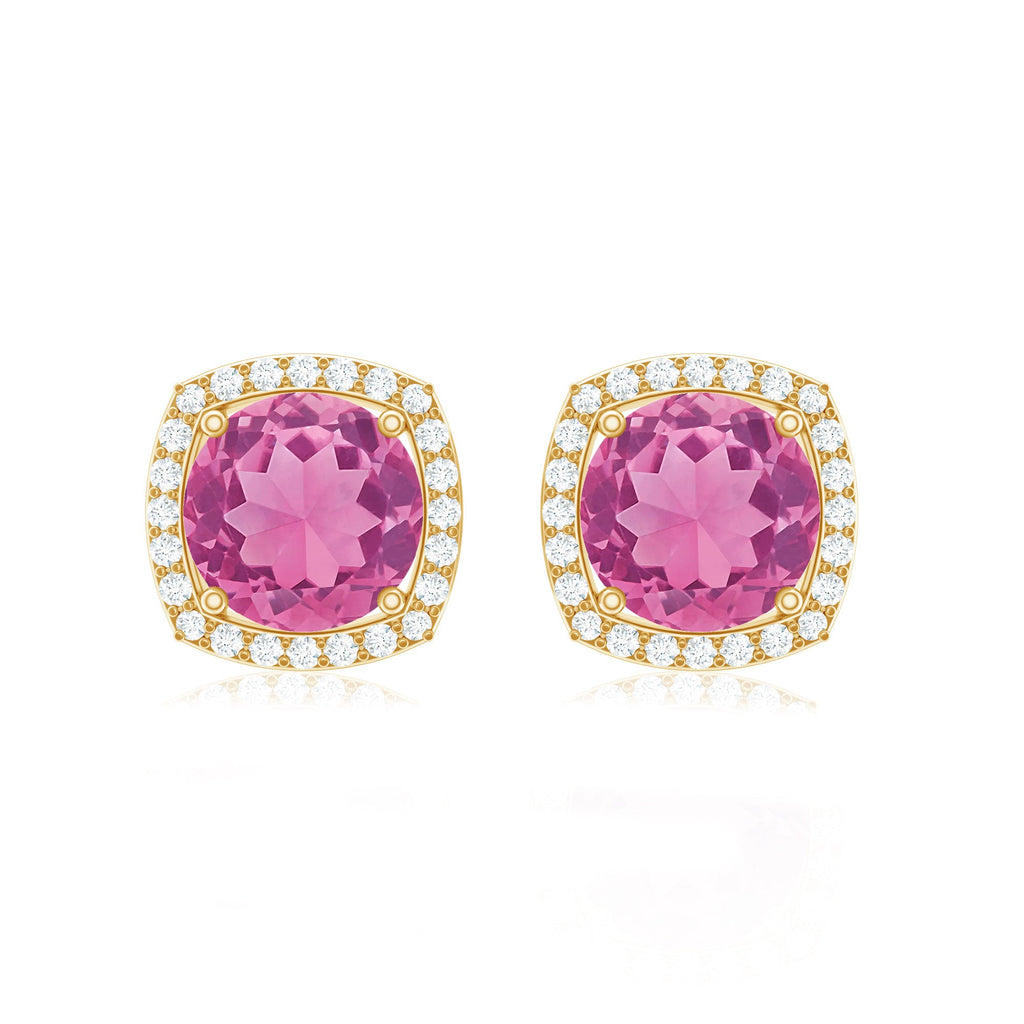 Pink Tourmaline Stud Earrings with Diamond Halo