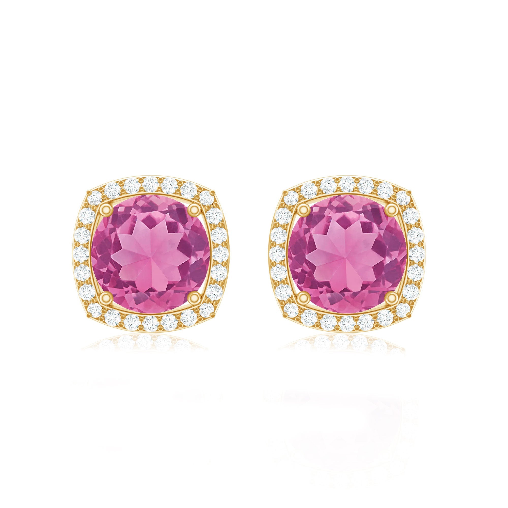 Pink Tourmaline Stud Earrings with Diamond Halo