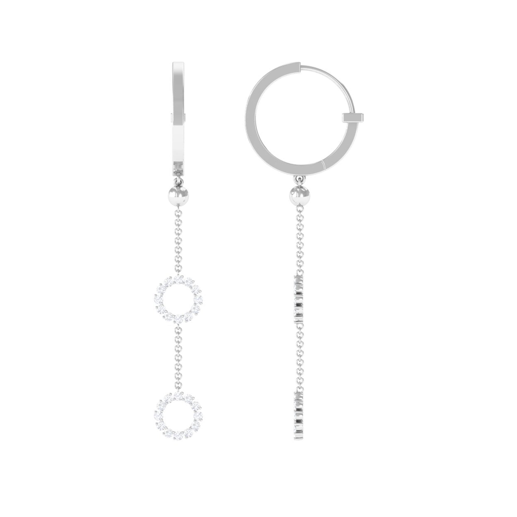 Open Circle Diamond Dangle Chain Hoop Earrings