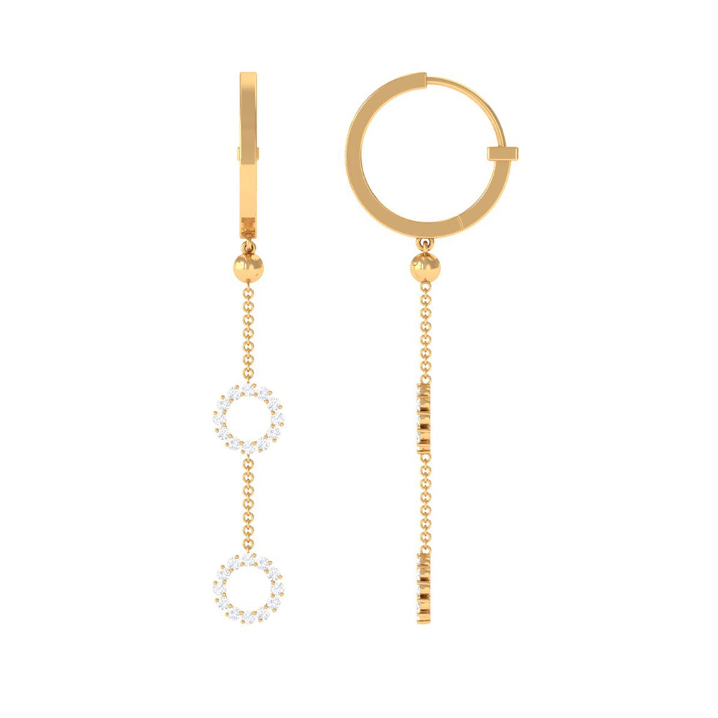 Open Circle Diamond Dangle Chain Hoop Earrings