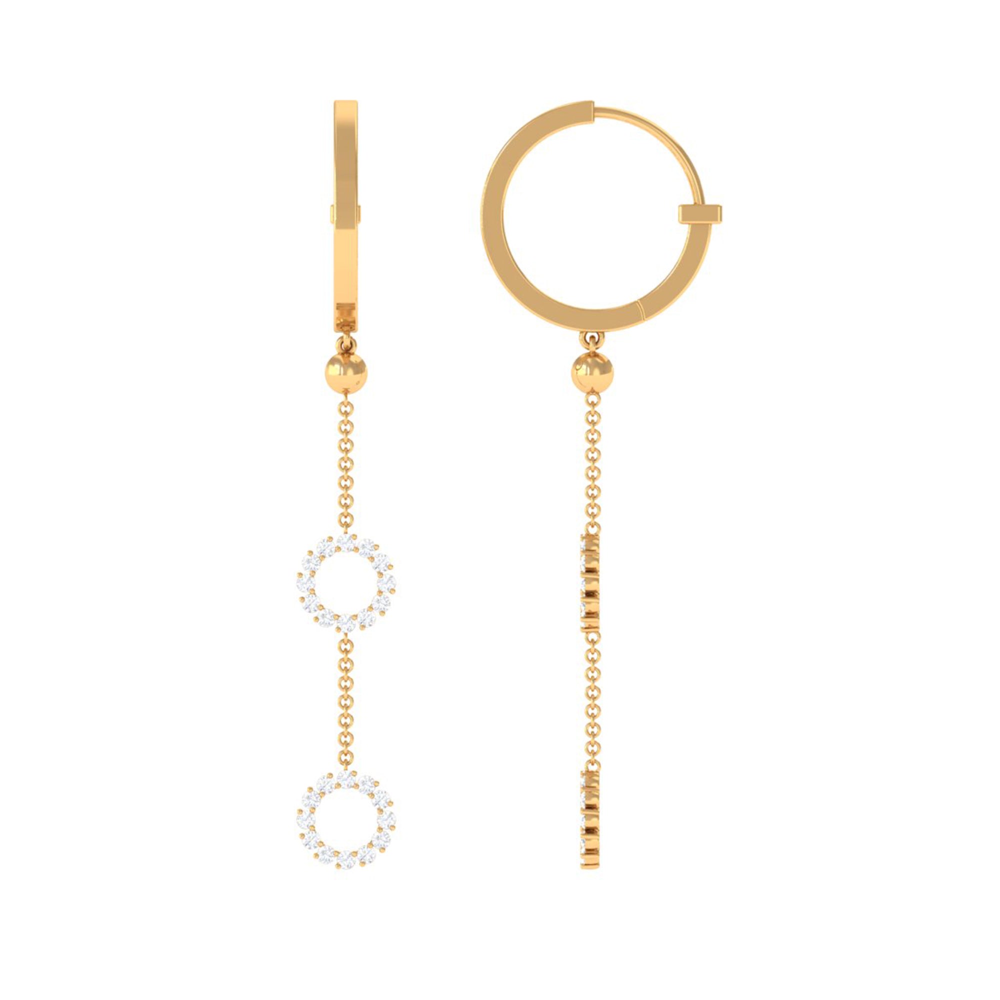Open Circle Diamond Dangle Chain Hoop Earrings