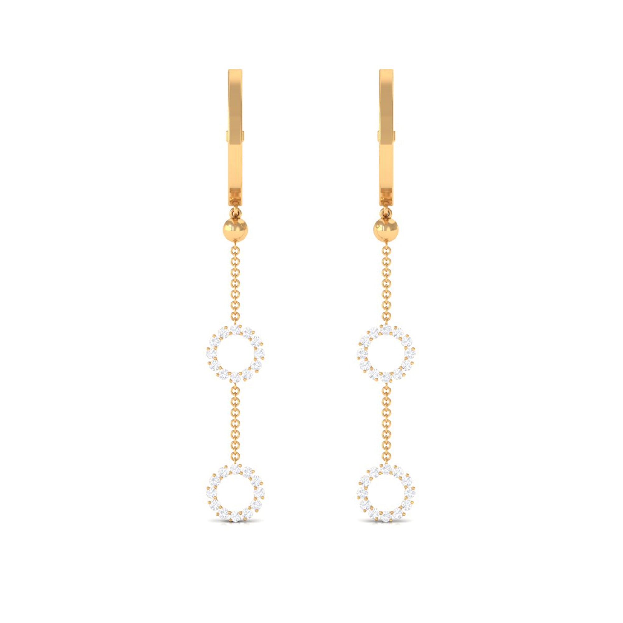 Open Circle Diamond Dangle Chain Hoop Earrings