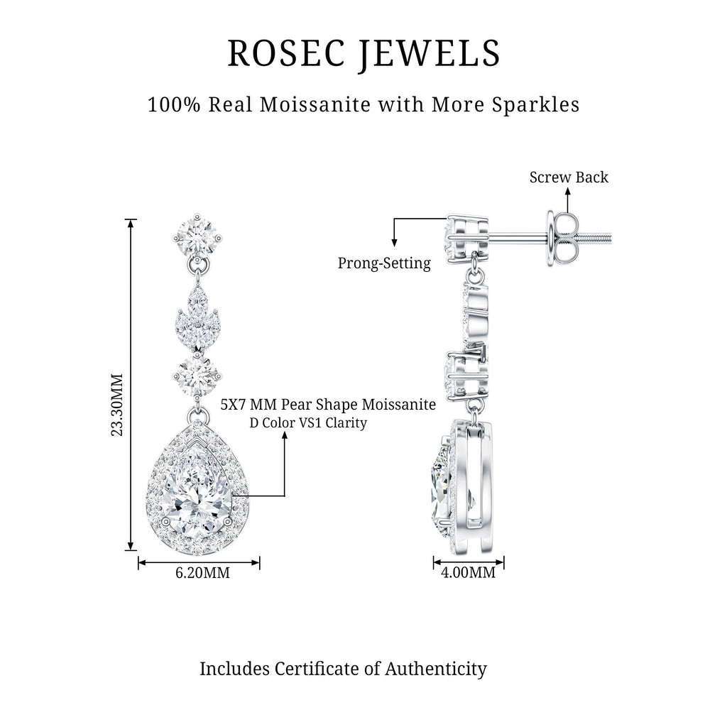Classic Pear Shape Moissanite Bridal Dangle Earrings