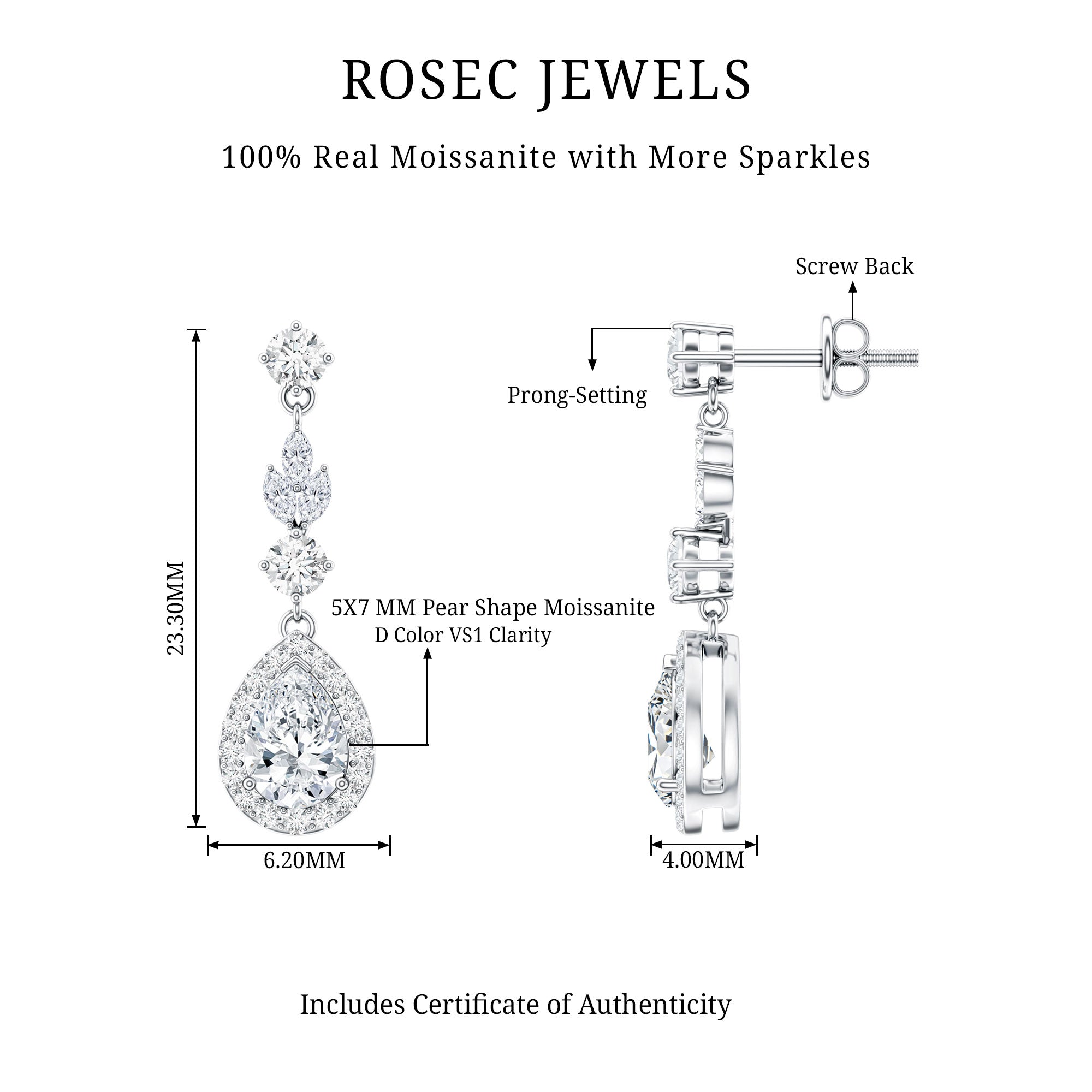 Classic Pear Shape Moissanite Bridal Dangle Earrings
