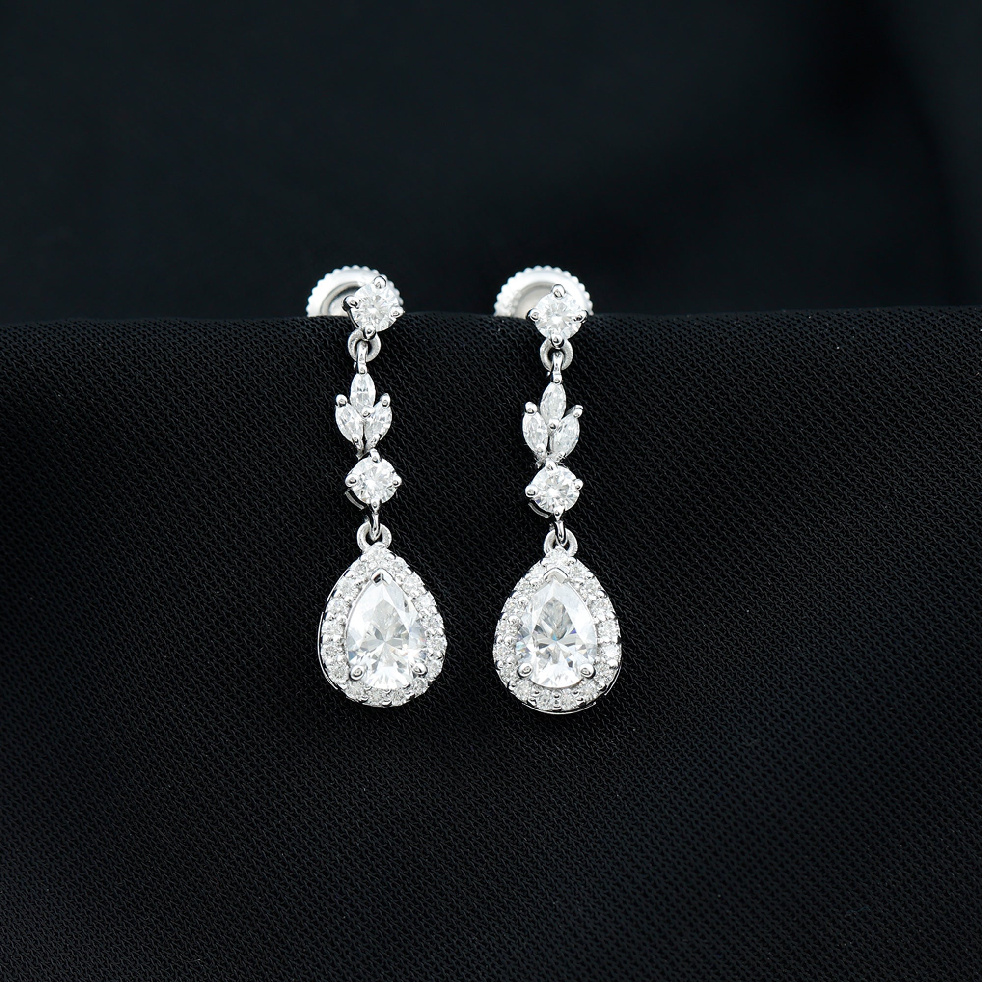 Classic Pear Shape Moissanite Bridal Dangle Earrings
