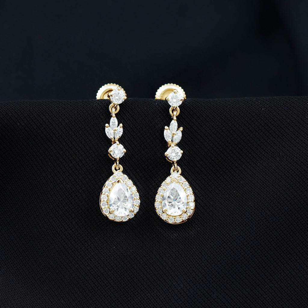 Classic Pear Shape Moissanite Bridal Dangle Earrings