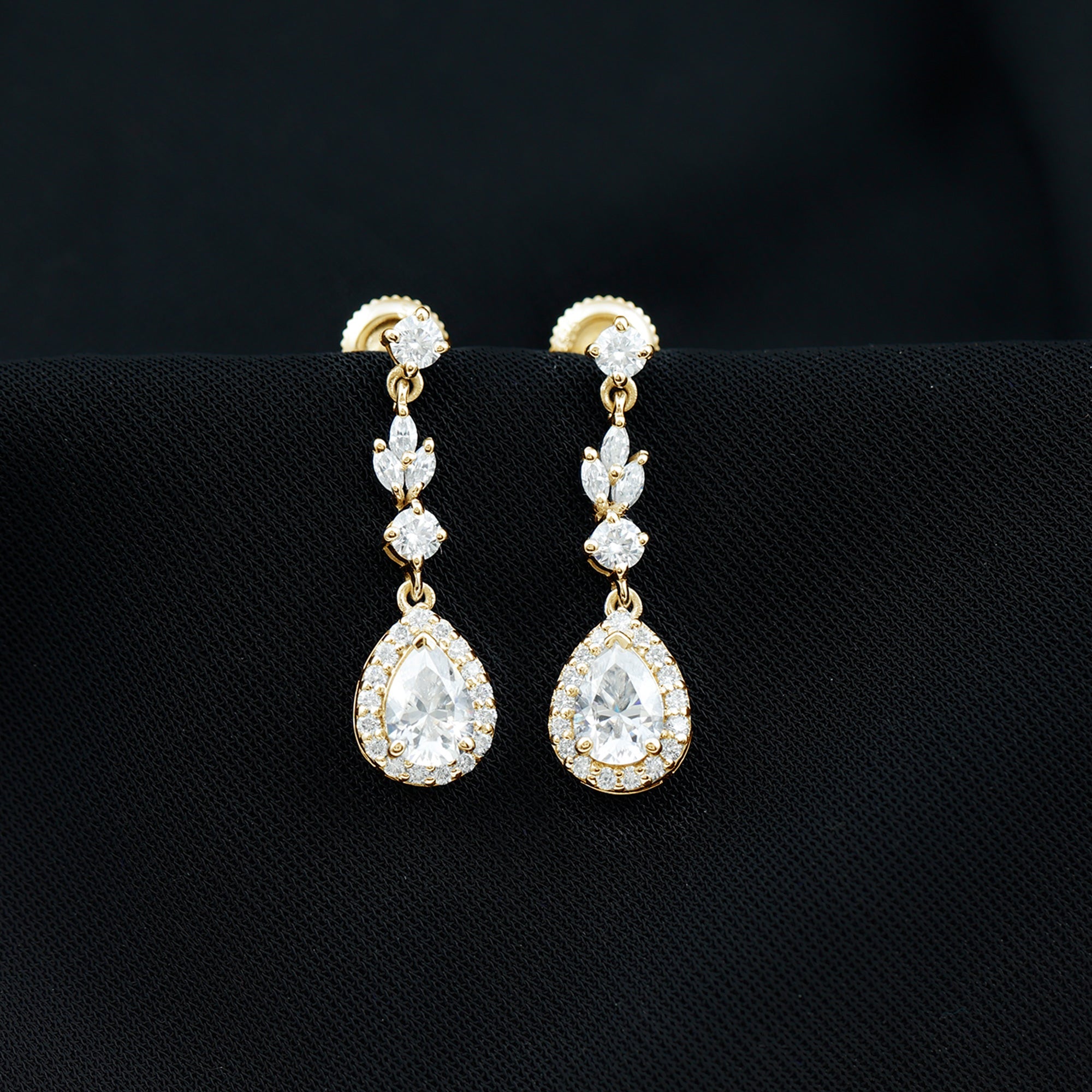 Classic Pear Shape Moissanite Bridal Dangle Earrings