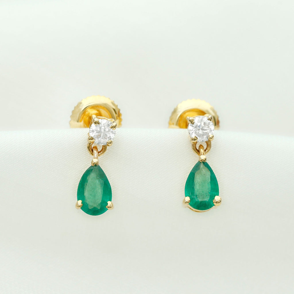 Certified Emerald and Diamond Bridal Teardrop Earrings