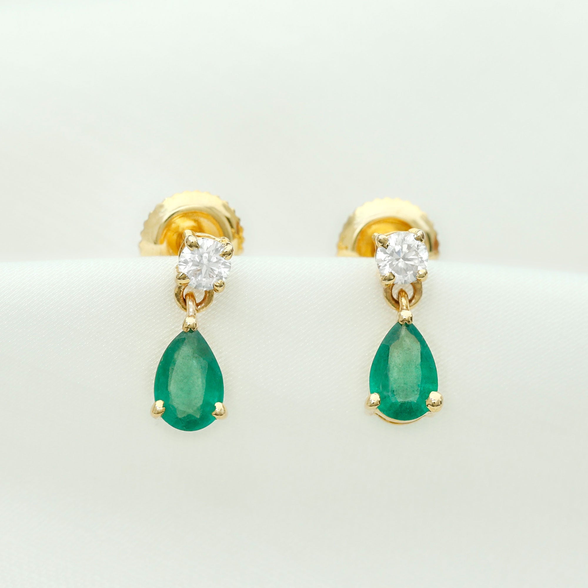 Certified Emerald and Diamond Bridal Teardrop Earrings