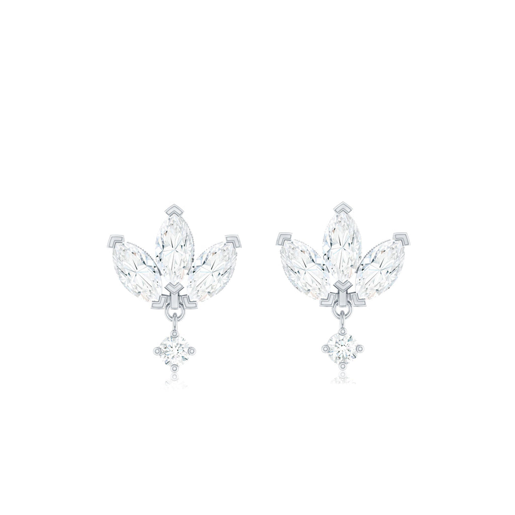 Genuine Diamond Lotus Flower Earrings for Women
