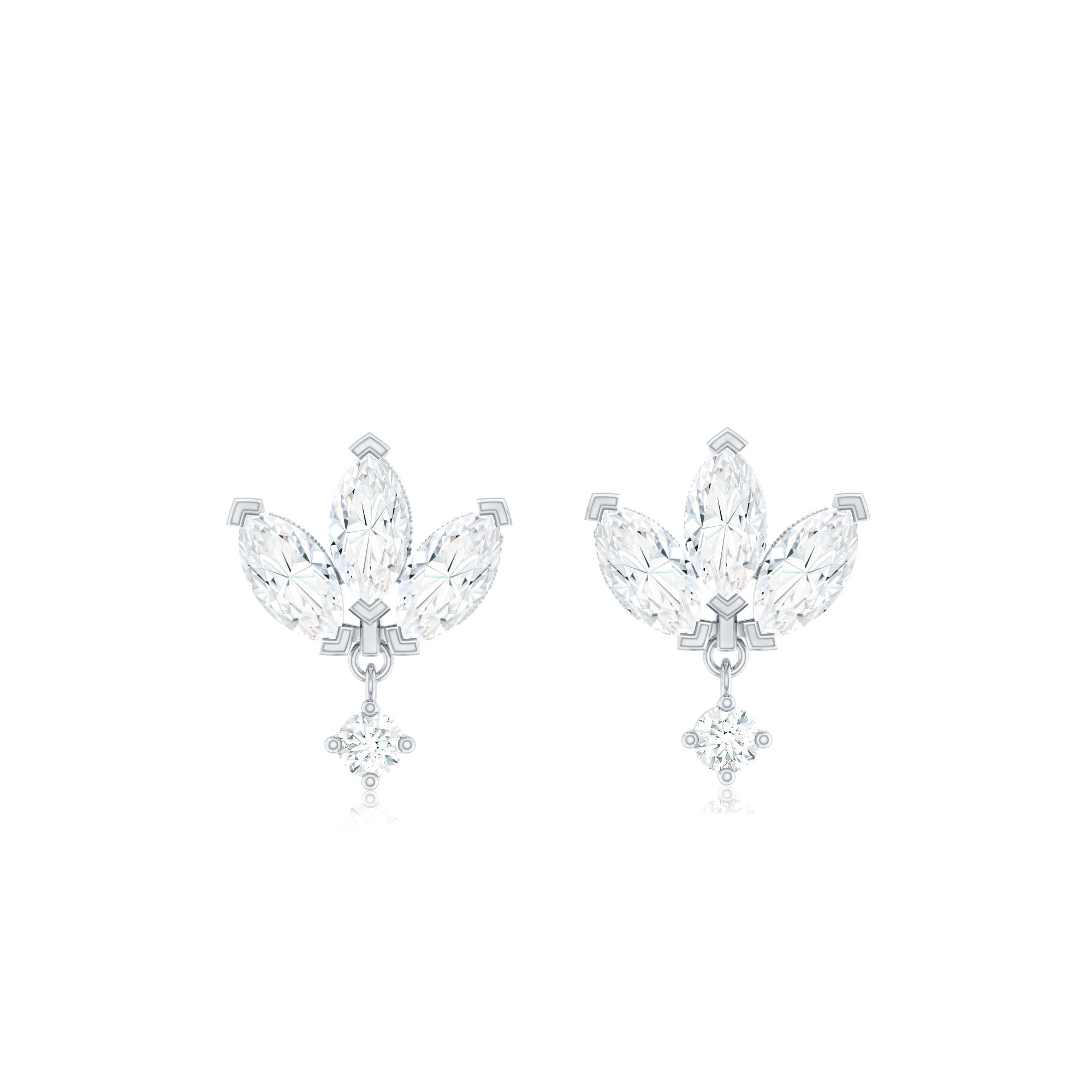 Genuine Diamond Lotus Flower Earrings for Women