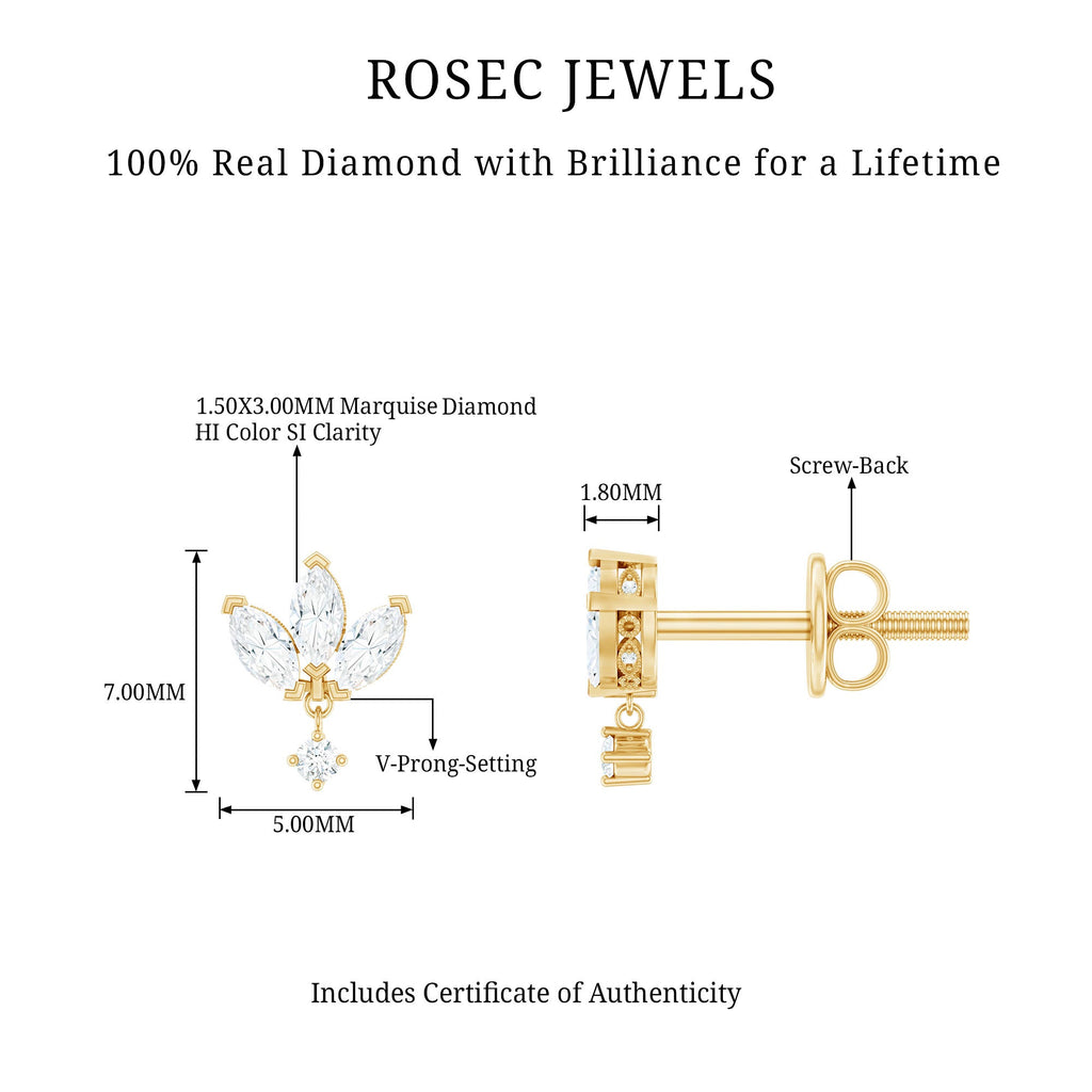 Genuine Diamond Lotus Flower Earrings for Women