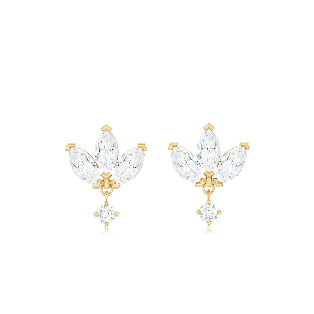 Genuine Diamond Lotus Flower Earrings for Women