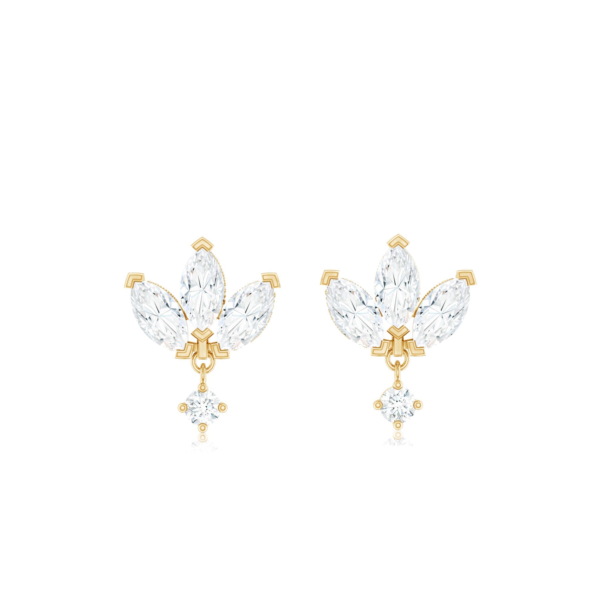 Genuine Diamond Lotus Flower Earrings for Women