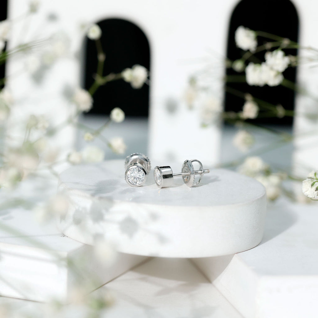Minimalistic Bezel Set Diamond Stud Earrings