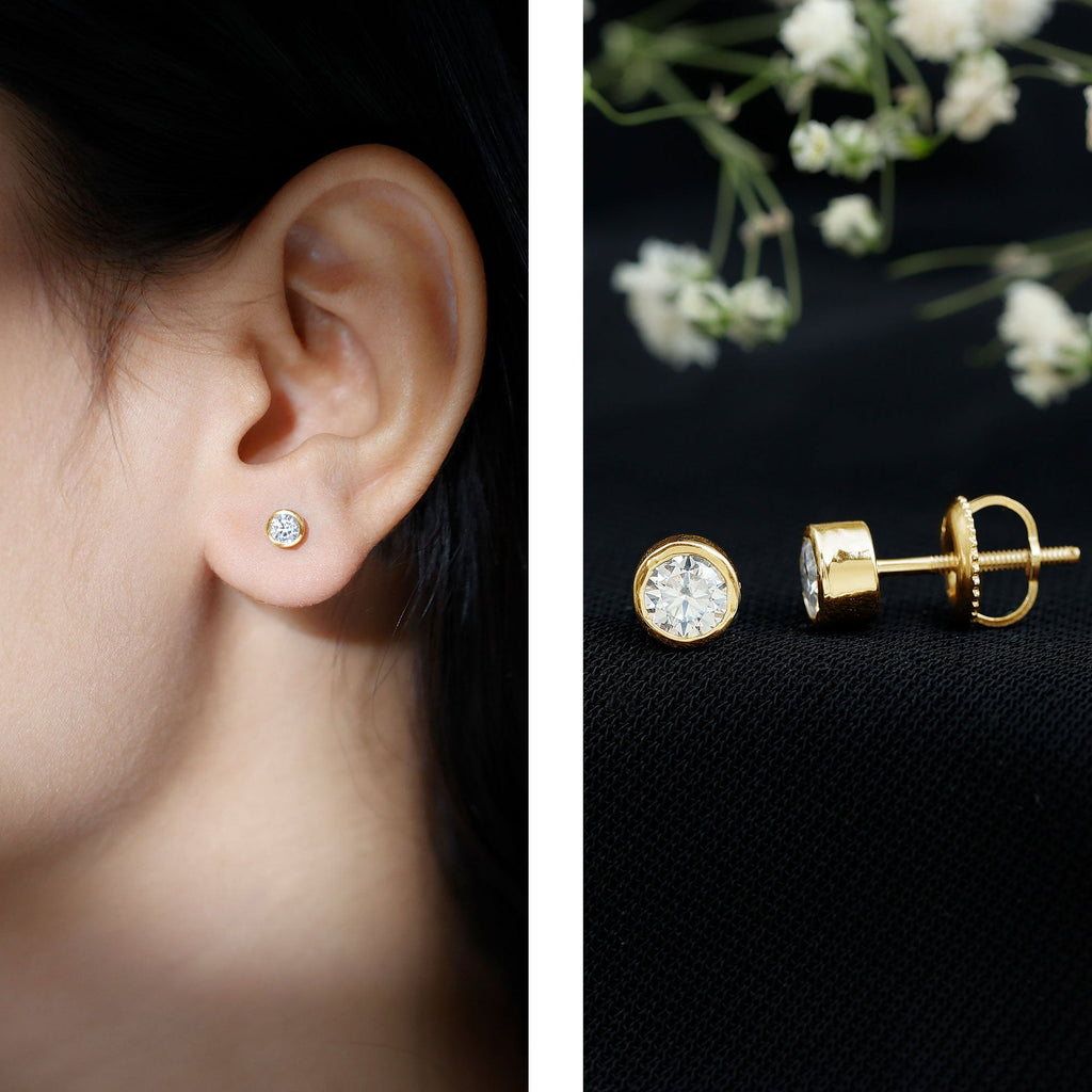 Minimalistic Bezel Set Diamond Stud Earrings