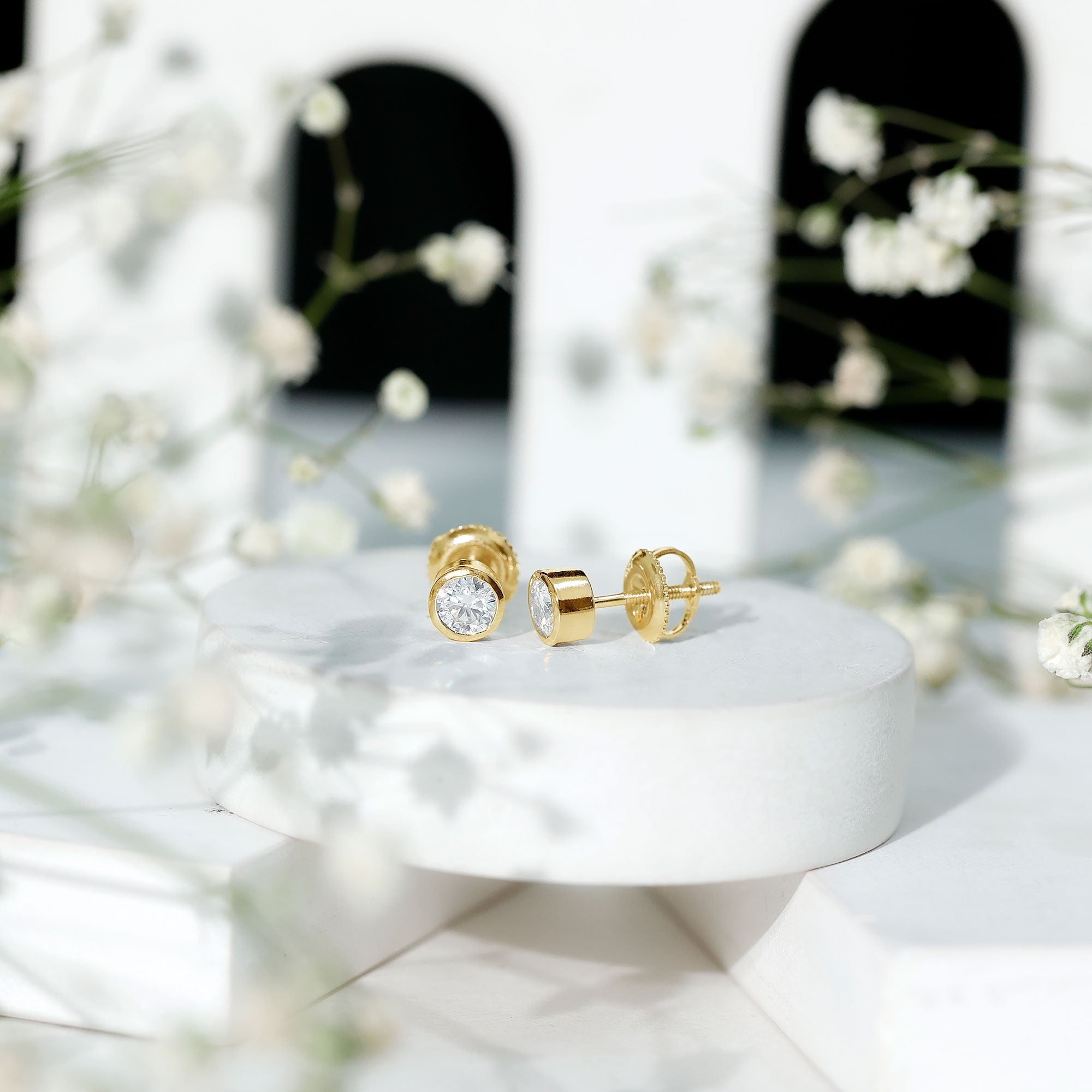 Minimalistic Bezel Set Diamond Stud Earrings