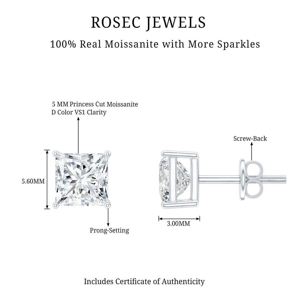 Princess Cut Moissanite Solitaire Stud Earrings for Women