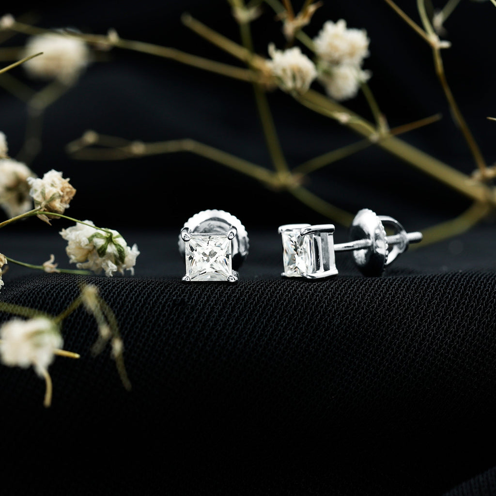 Princess Cut Moissanite Solitaire Stud Earrings for Women