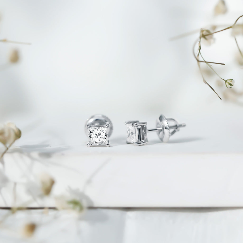 Princess Cut Moissanite Solitaire Stud Earrings for Women