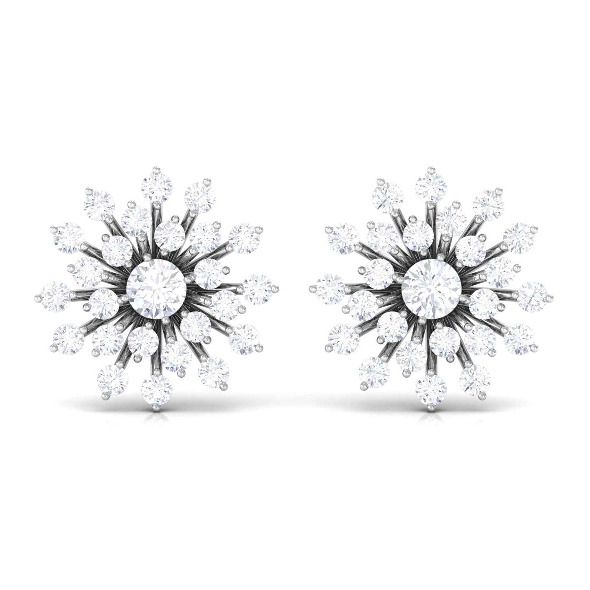 Certified Real Diamond Snowflake Earrings with Screw Back