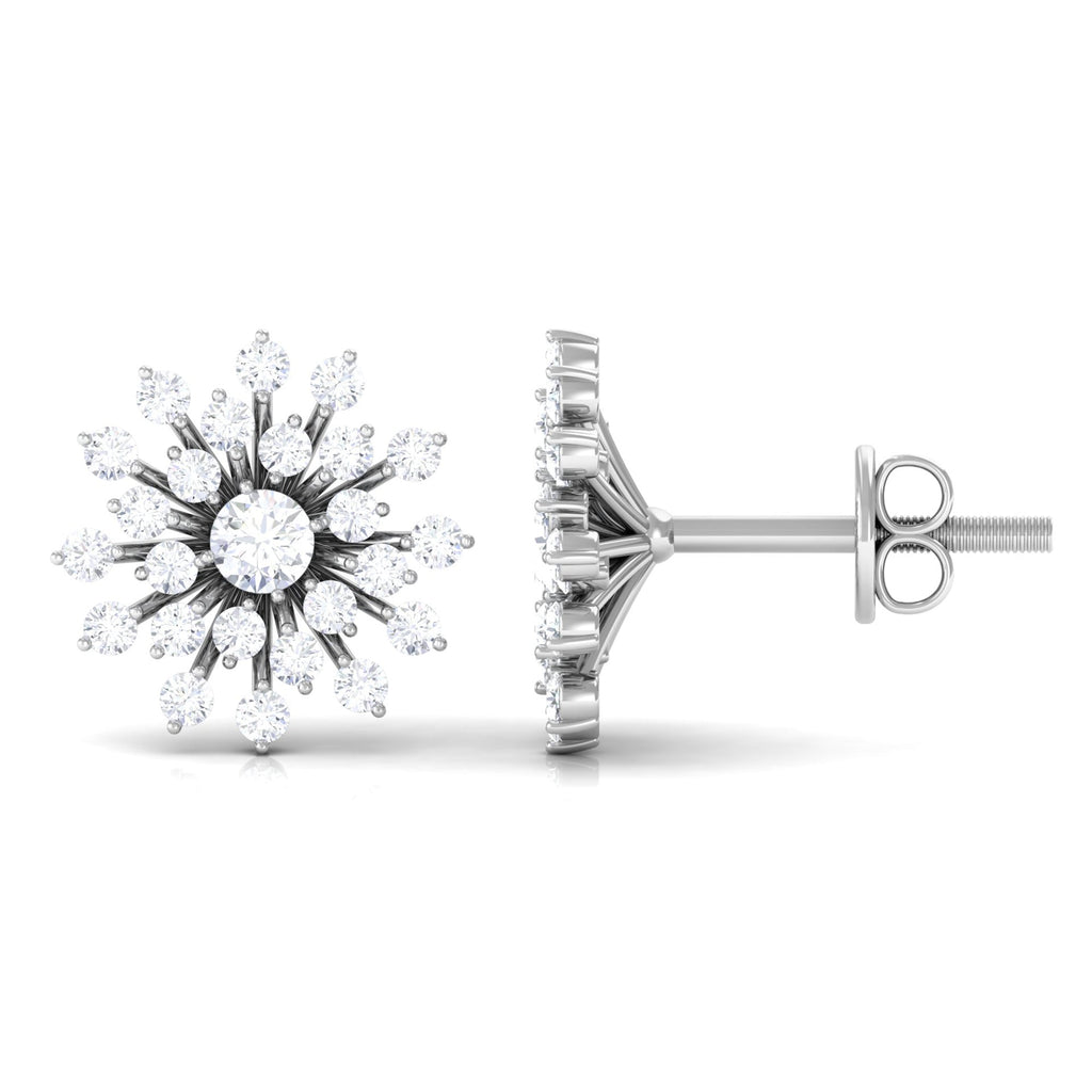 Certified Real Diamond Snowflake Earrings with Screw Back