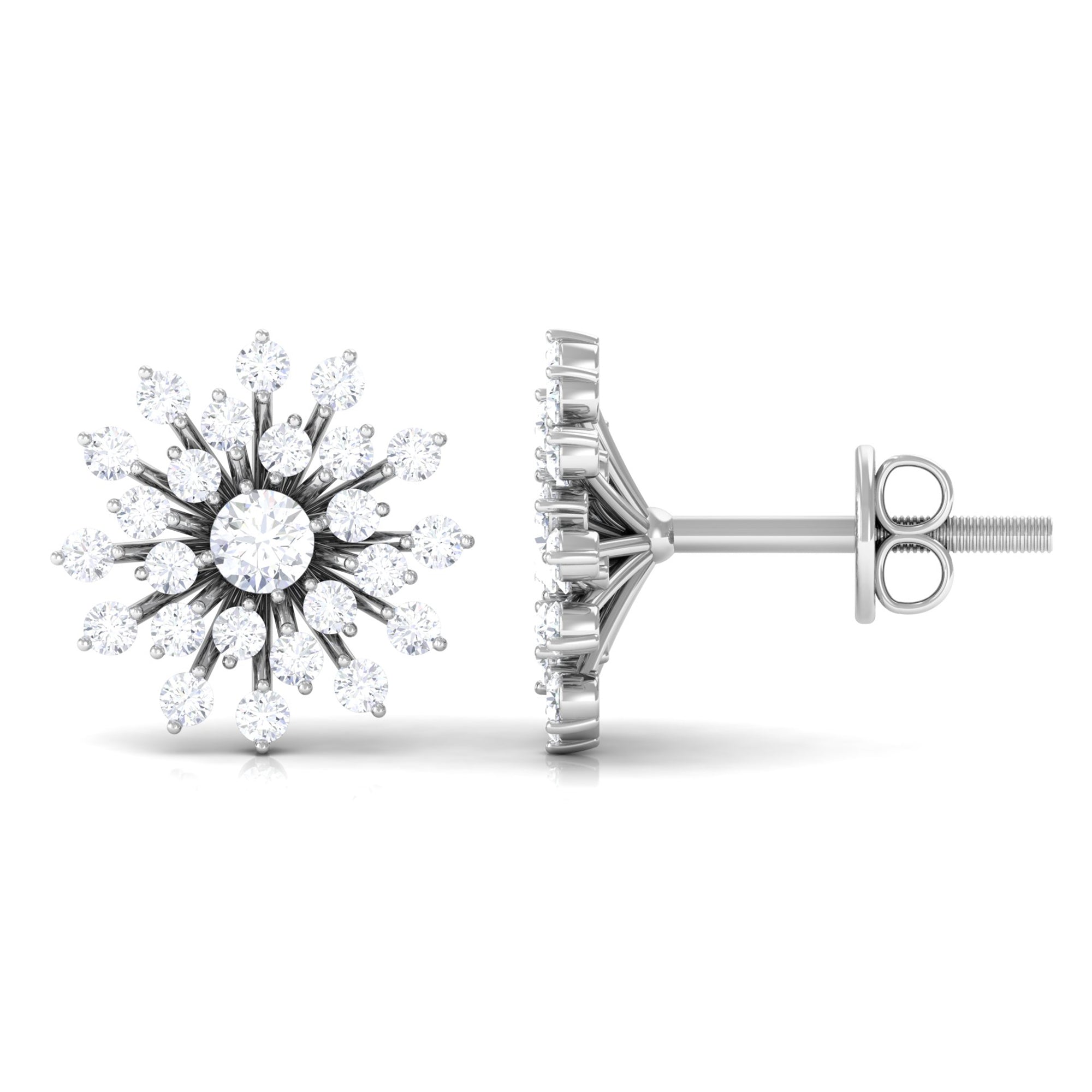 Certified Real Diamond Snowflake Earrings with Screw Back
