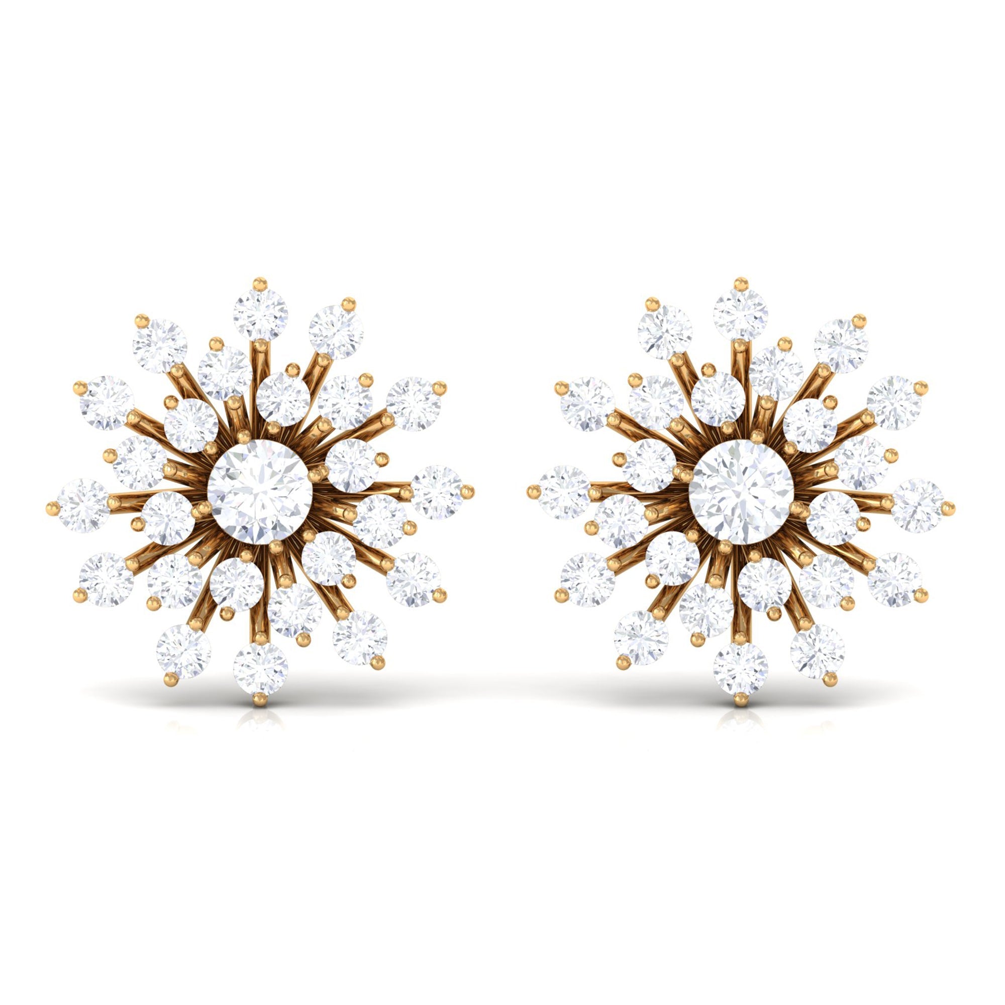 Certified Real Diamond Snowflake Earrings with Screw Back