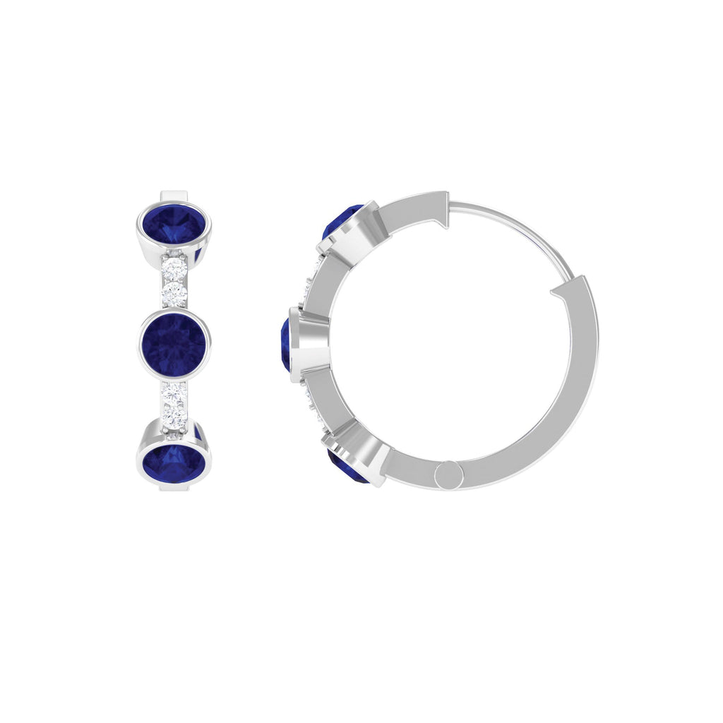 Natural Blue Sapphire Diamond Hinged Hoop Earrings