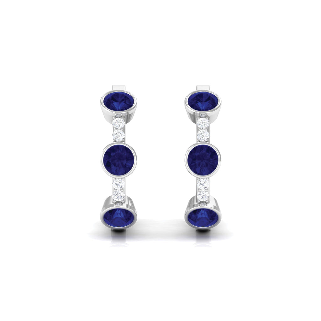 Natural Blue Sapphire Diamond Hinged Hoop Earrings