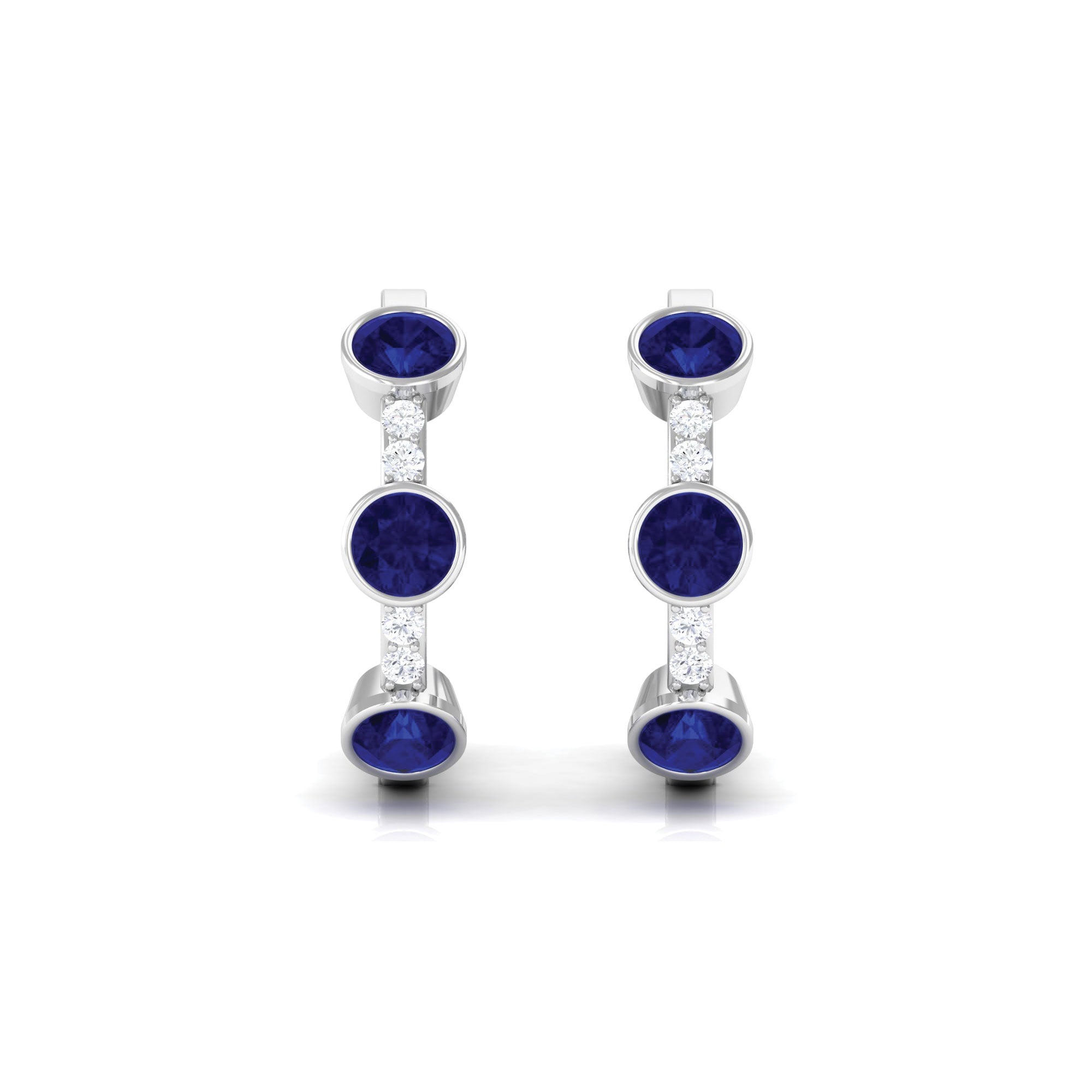 Natural Blue Sapphire Diamond Hinged Hoop Earrings