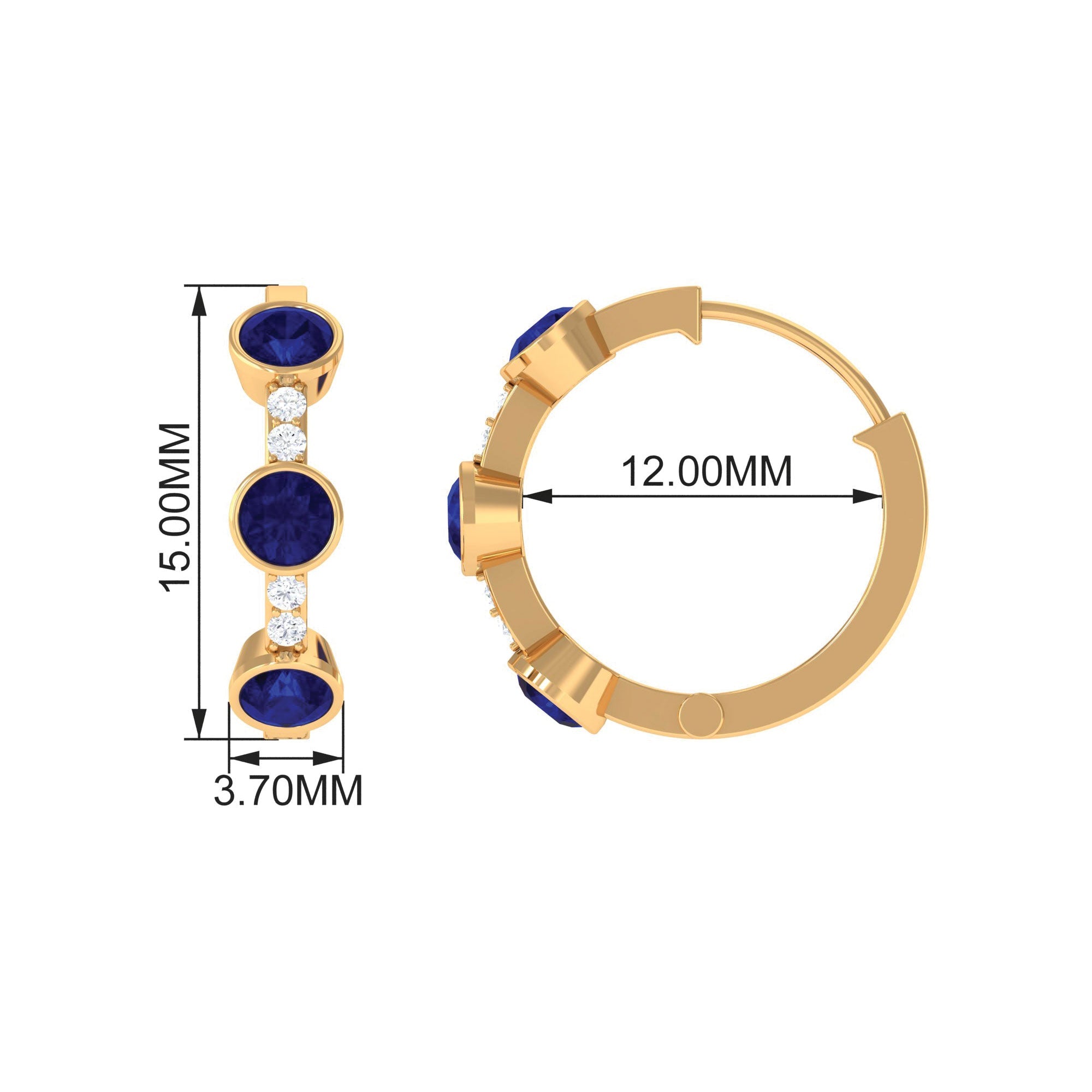 Natural Blue Sapphire Diamond Hinged Hoop Earrings