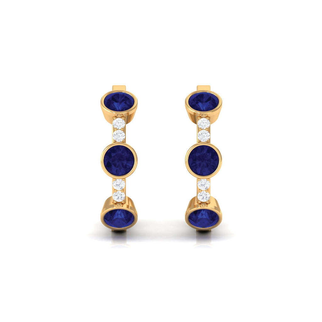 Natural Blue Sapphire Diamond Hinged Hoop Earrings