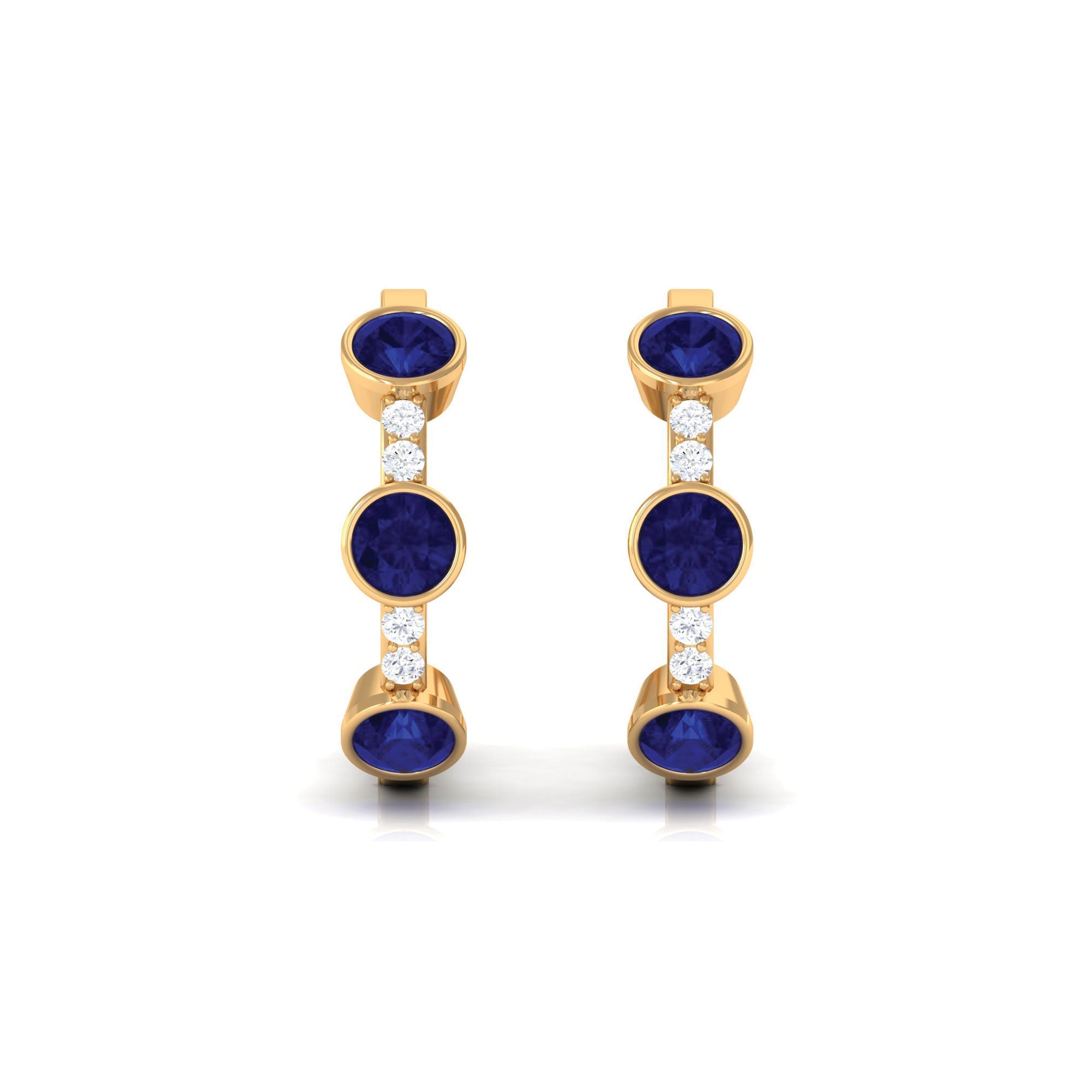 Natural Blue Sapphire Diamond Hinged Hoop Earrings
