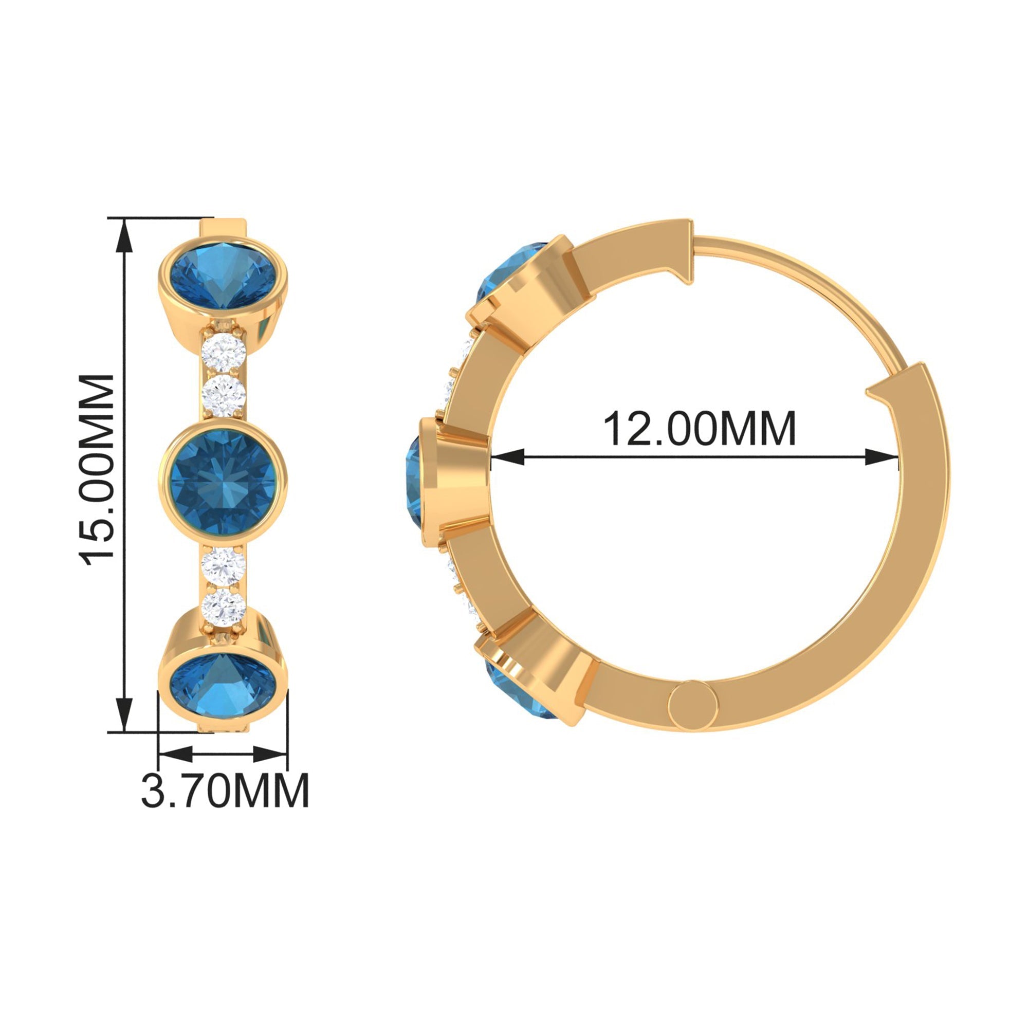 Certified London Blue Topaz and Diamond Hinged Hoop Earrings