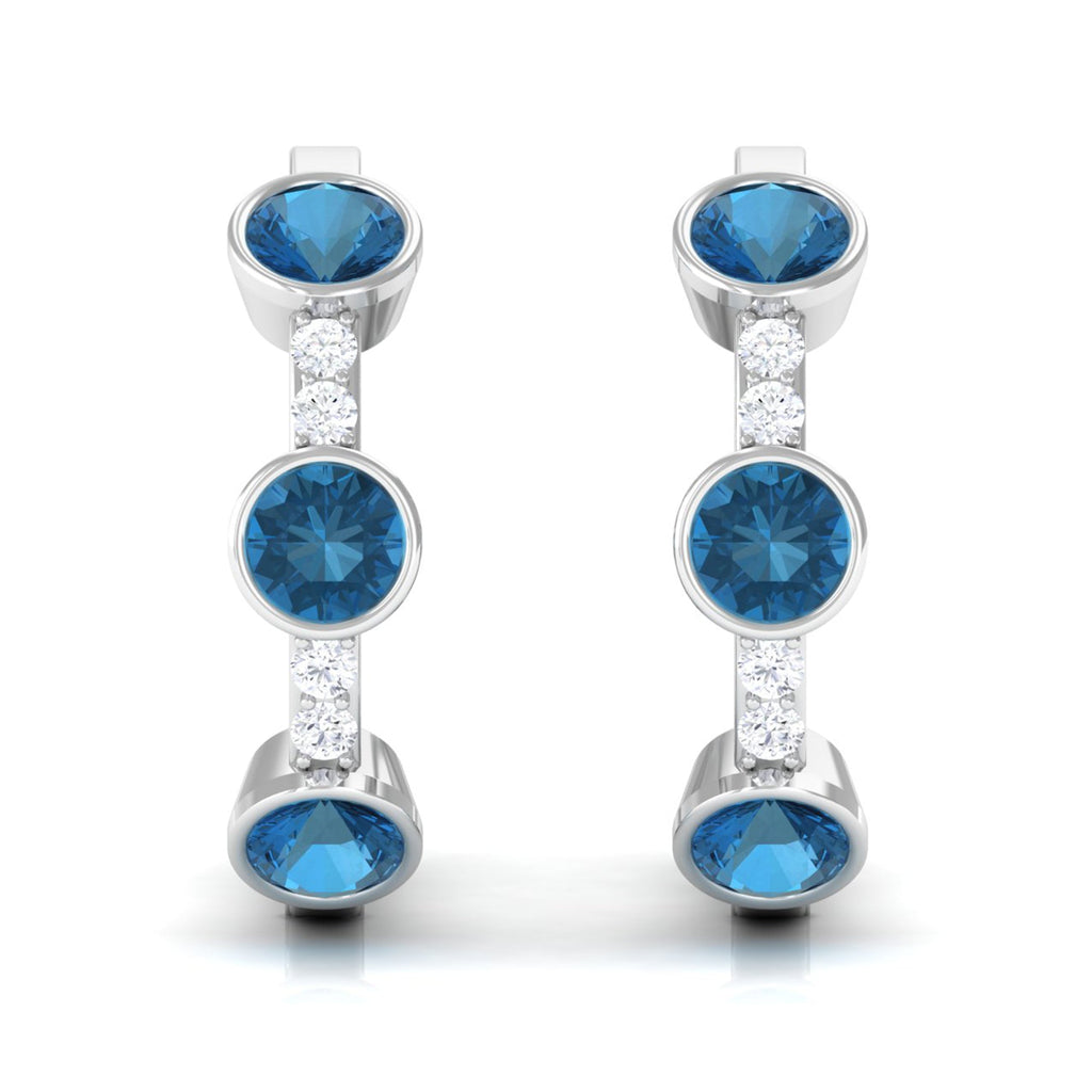 Certified London Blue Topaz and Diamond Hinged Hoop Earrings