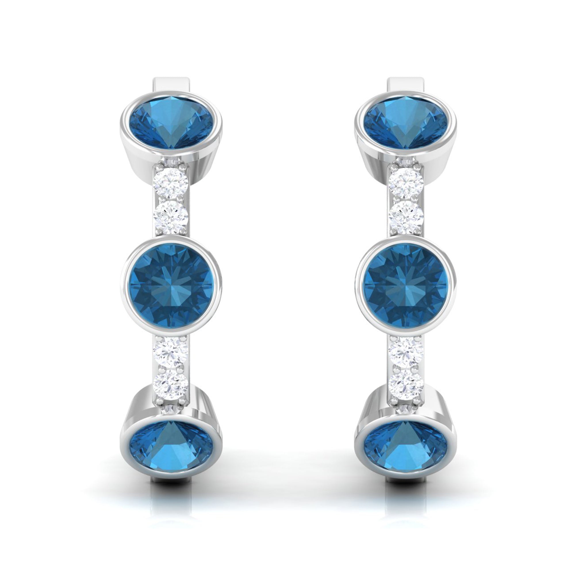 Certified London Blue Topaz and Diamond Hinged Hoop Earrings