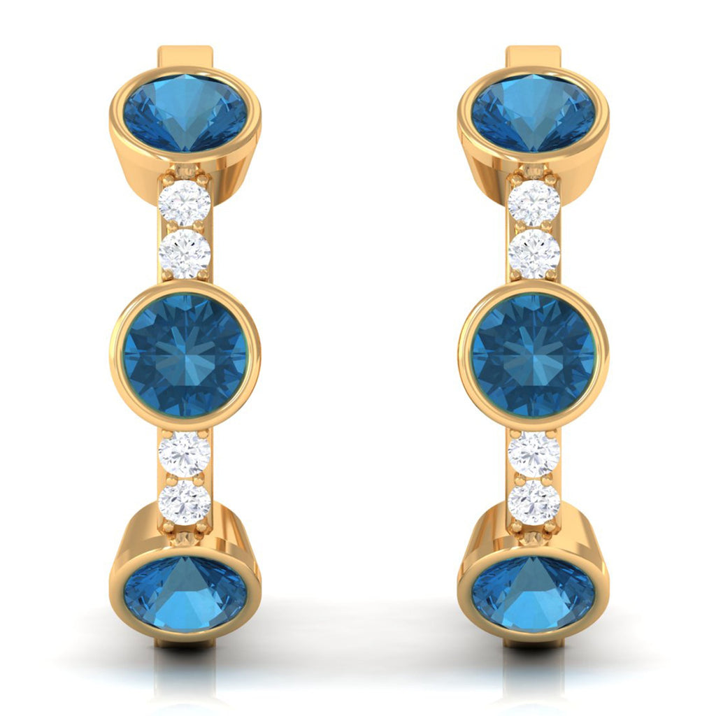 Certified London Blue Topaz and Diamond Hinged Hoop Earrings